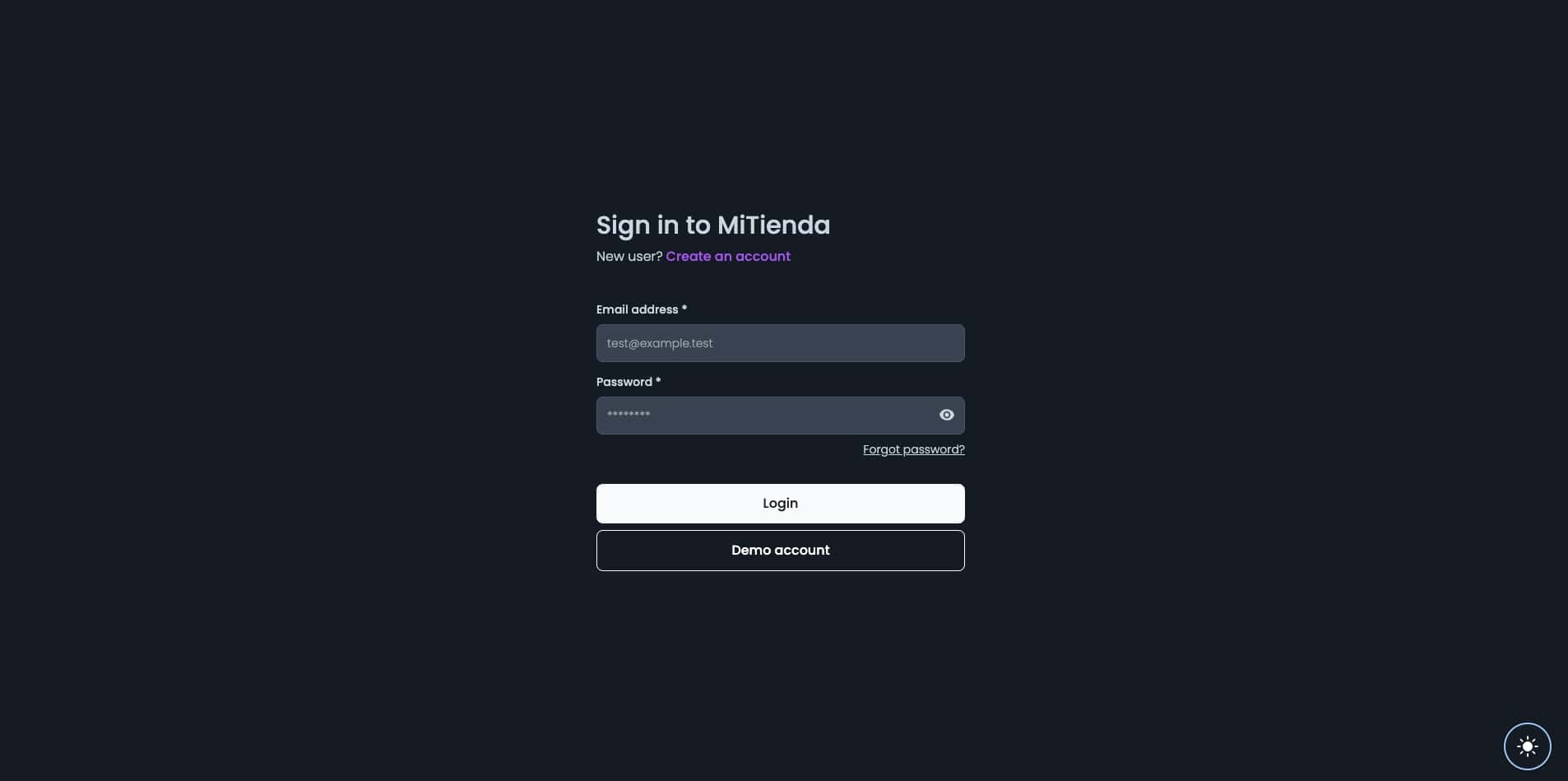 Login page screenshot